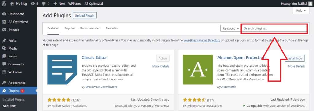 search Plugin  by name  in WordPress