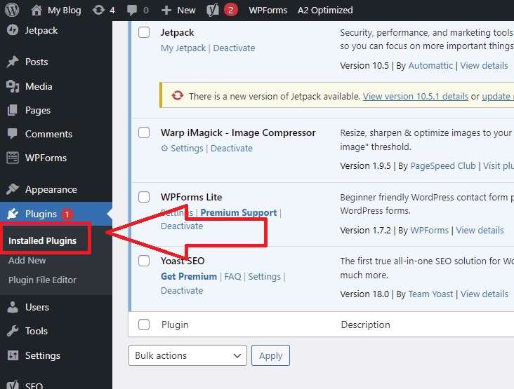 check list of all installed plugins in WordPress