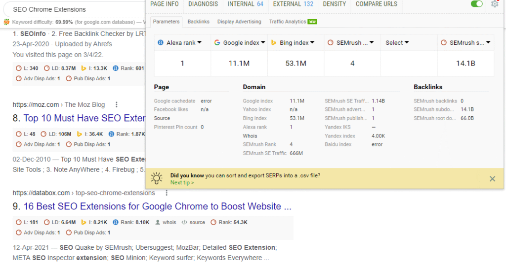 seoquake seo chrome extensions
