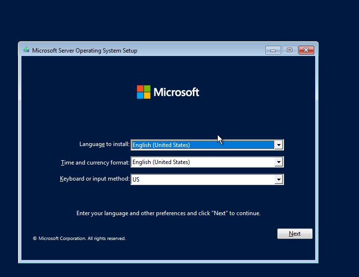 Select Keyboard langgauge in windows server 2022 during OS installation