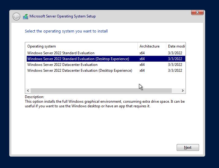 select window server 2022 editions