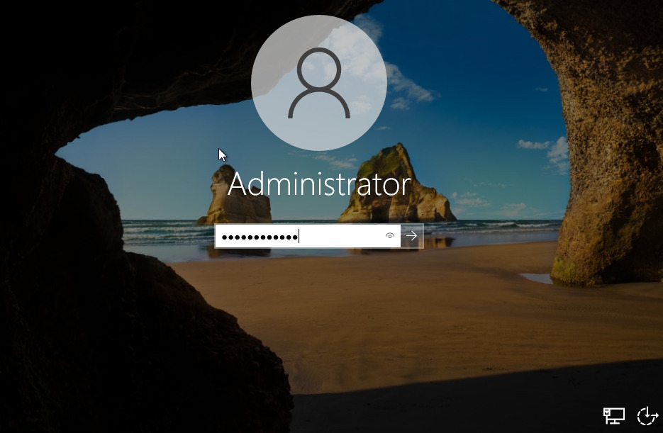 windows server 2022 administrator login screen