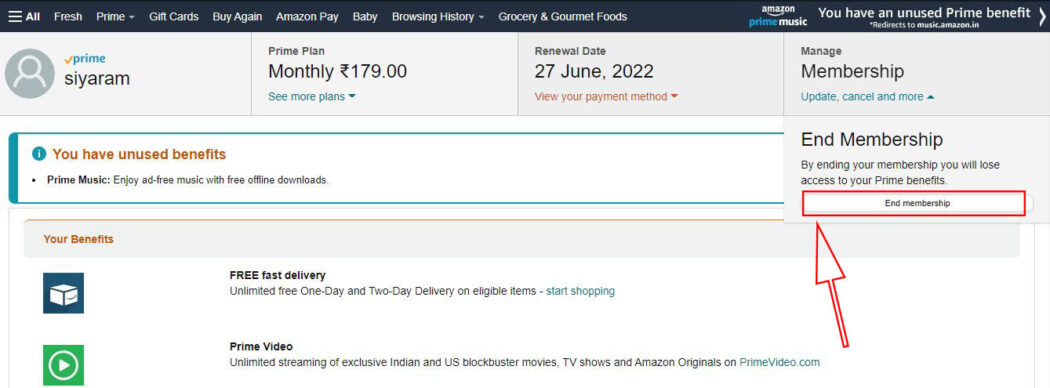 End Amazon Prime Membership Plan 